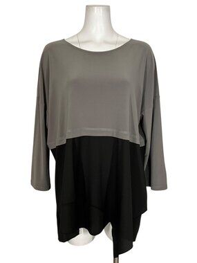 Sun Kim Tunic Top Blouse XL Gray Black Colorblock Asymmetrical